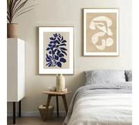 RDRDtbtr Peinture murale de style nordique Art rétroart peinture à l'huile forme géométrique feuilles d'affiches gravures peinture Murale dans la chambre salon maison Decoration 50x70cmx2 sans cadre
