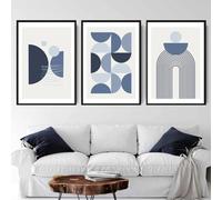 RDRDtbtr Peinture sur Toile tableau avec lignes géométriques bleues affiches abstraites Boho minimalisme nordique tableau d'art mural pour salon Decoration d'intérieur 50x70 cm x 3 sans cadre