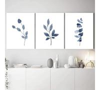 RDRDtbtr Peinture sur Toile tableau tableau tableau murale avec branches botaniques et feuilles bleu indigo affiches nordiques Tableaux Decoration intérieure de salon 40 x 60 cm 3 sans cadre