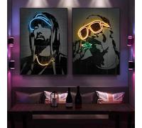 RDRDtbtr Toile tableau d'art mural effet néon brillant peinture abstraite de chanteur de rappeur Hip Hop affiches imprimées pour salon Décoration d'intérieur 50x70 cm x 2 sans cadre