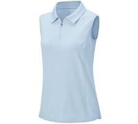 Rdruko Polo sans manches pour femme - Respirant - Avec fermeture éclair 1/4 - Séchage rapide - Pour le golf, le tennis et l'extérieur, gris/bleu, M