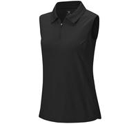 Rdruko Polo sans manches pour femme - Respirant - Avec fermeture éclair 1/4 - Séchage rapide - Pour le golf, le tennis et l'extérieur, Noir , XXL