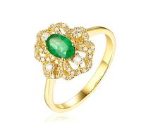 RDSGYZ Alliance pour femme en or véritable 18 carats avec fleur 750 avec émeraude 1 ct et diamant 0,25 carat - Alliances pour anniversaire de mariage - Bagues de fiançailles - Taille 49 (15,6) à 63