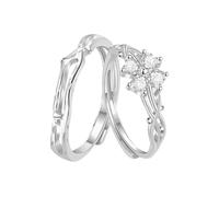 RDSGYZ Ensemble d'alliances pour couple en argent sterling, bagues de fiançailles pour lui et elle, trèfle réglable avec oxyde de zirconium