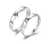 RDSGYZ Paire d'alliances réglables en argent 925 pour couple - Motif soleil et lune