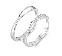 RDSGYZ Paire de bagues de fiançailles en argent 925 avec zircone - Réglables - Pour elle et lui