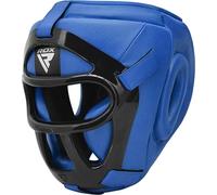 RDX Casque de Boxe MMA Maya Hide, Protection Tête Complète avec Grille Amovible, Sparring Muay Thai Kickboxing - Bleu - L