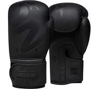 RDX Gants de Boxe pour entraînement Muay Thai - Noir Mat Convexe - Gants en Cuir pour Sparring, Kickboxing, Combat, Punch Bags et Focus Pad Punching, Matte Black, 414 ML (14oz)
