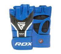 RDX Gants de Lutte Aura Plus T-17 - Gants d'entraînement MMA, Cuir Maya Hide de qualité supérieure, Mousse IMF & Max-Shock, Fermeture Velcro Quick-EZ, Coupe Ergonomique, S-M-L-XL, doré/Bleu/Rouge