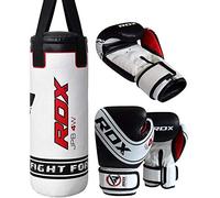RDX Sac de Frappe Enfant 2FT, Maya Hide Cuir, Junior Rempli Lourd Boxe Punch Bag, Sangles de Suspension et Gants, Muay Thaï MMA Arts Martiaux Kickboxing Sparring Punching D’entraînement Jeunesse Sac