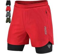 RDX Short de course homme 2 en 1 avec doublure de compression, poches zippées, respirant, Rouge, taille M XXXL