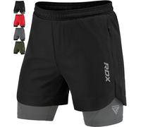 RDX Shorts De Course, Shorts De Sport Homme 2 Fermetures Eclair et 2 Poches pour Téléphone, Elastique Léger à Séchage Rapide pour Fitness Entraînement, Jogging, Natation, Vélo, Yoga