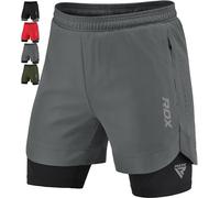 RDX Shorts De Course, Shorts De Sport Homme 2 Fermetures Eclair et 2 Poches pour Téléphone, Elastique Léger à Séchage Rapide pour Fitness Entraînement, Jogging, Natation, Vélo, Yoga