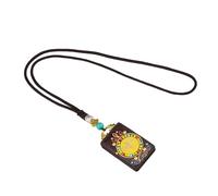 Rdxanc Collier Thangka tibétain sculpté à la main avec pendentif en bois d'ébène et accents de cuivre pour l'expression culturelle Thangka, taille unique, Comme décrit, Comme décrit.