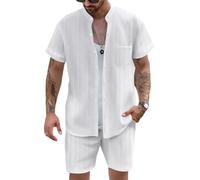 Rdxanc Tenue décontractée pour homme : 2 pièces à manches courtes et short pour la plage, blanc, S