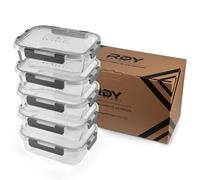 RDY® Meal Prep Boîtes en verre 5 x 1500 ml - Verre borosilicate - Couvercle | Boîtes de conservation en verre avec couvercle - Boîtes en verre avec couvercle - Hermétique - Passe au lave-vaisselle
