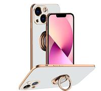 Rdyi6ba8 Coque pour iPhone 13 Mini Coque, étui de Silicone Souple avec 360° Placage Anneau Support, Antichoc TPU Housse pour iPhone 13 Mini - Blanche