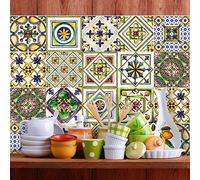 RE-COVERTILES 32 Pcs Carrelage Sticker 15x15 cm PS00017 Mosaïque de Azulejos Autocollant mural décorative à Carreaux de ciment pour Salle de Bains et Cuisine Stickers cementine peel and stick