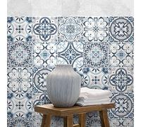 RE-COVERTILES 36 Pcs Carrelage Sticker 10x10 cm PS00138 Mosaïque de Azulejos Autocollant mural décorative à Carreaux de ciment pour Salle de Bains et Cuisine Stickers cementine peel and stick