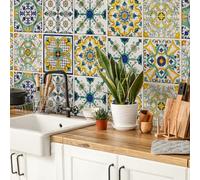 RE-COVERTILES - Stickers Carrelage Cuisine et Bain Carreaux Adhésifs en PVC Imperméables Anti-rayures Autocollants Décoratifs Mur Peel and Stick - Modèle 24 Pcs 10x10 cm PS00078 Made in Italy