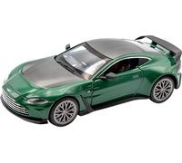 RE-EL TOYS | Aston Martin V12 Vantage 1:32 avec licence officielle, gardien et coffre ouvrant, mécanisme de rétrocharge pour le mouvement, boîte vitrine (Green/Black)