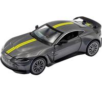 RE-EL TOYS | Aston Martin V12 Vantage 1:32 avec licence officielle, gardien et coffre ouvrant, mécanisme de rétrocharge pour le mouvement, boîte vitrine (Grey/Yelow)