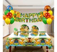 Re Lion Simba garçon fête d'anniversaire décoratif Supplie vaisselle jetable assiettes serviette Caketopper pour décoration de réception-cadeau pour bébé 1set