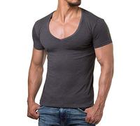 Re Rock Young & Rich T-shirt à col en V pour homme uni Taille S à 3XL - Gris - X-Large