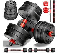 RE:SPORT Ensemble d’haltères 2 en 1 20 kg, réglables, haltères courts et longs, fermeture en étoile et tube de raccordement