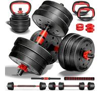 RE:SPORT Ensemble d’haltères 2 en 1 avec kettlebell 20 kg, réglables, haltères courts et longs, fermeture en étoile et tube de raccordement