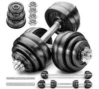 RE:SPORT Kit d'haltères 2-en-1 15-60 kg | Ensemble modulable d'haltères en fonte | Haltères longs et courts | Fermetures en étoile et Barre de liaison