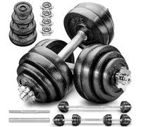 RE:SPORT Kit d'haltères 2-en-1 15-60 kg | Ensemble modulable d'haltères en fonte | Haltères longs et courts | Fermetures en étoile et Barre de liaison