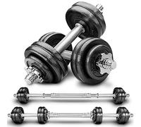 RE:SPORT Kit d'haltères 2-en-1 15 kg | Ensemble modulable d'haltères en fonte | Haltères longs et courts | Fermetures en étoile et Barre de liaison