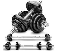 RE:SPORT Kit d'haltères 2-en-1 20 kg | Ensemble modulable d'haltères en fonte | Haltères longs et courts | Fermetures en étoile et Barre de liaison