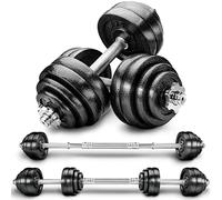 RE:SPORT Kit d'haltères 2-en-1 30 kg | Ensemble modulable d'haltères en fonte | Haltères longs et courts | Fermetures en étoile et Barre de liaison