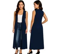 Re Tech UK Gilet Long - pour Femme - col/sans Manches - Style Boyfriend/léger - Bleu Marine - M/L EU 40-42