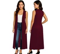 Re Tech UK Gilet Long - pour Femme - col/sans Manches - Style Boyfriend/léger - Vin Rouge - M/L EU 40-42