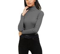 Re Tech UK Pull à col roulé - pour Femme - Coton - côtelé/Manches Longues - uni - Anthracite/Gris foncé - M/L EU 40-42