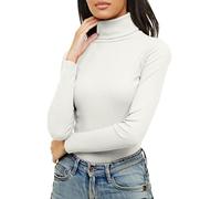 Re Tech UK Pull à col roulé - pour Femme - Coton - côtelé/Manches Longues - uni - Blanc - S/M EU 36-38