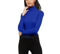 Re Tech UK Pull à col roulé - pour Femme - Coton - côtelé/Manches Longues - uni - Bleu Roi - S/M EU 36-38