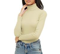 Re Tech UK Pull à col roulé - pour Femme - Coton - côtelé/Manches Longues - uni - Grès - S/M EU 36-38