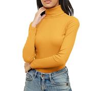 Re Tech UK Pull à col roulé - pour Femme - Coton - côtelé/Manches Longues - uni - Jaune Moutarde - M/L EU 40-42