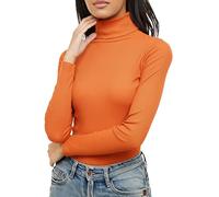 Re Tech UK Pull à col roulé - pour Femme - Coton - côtelé/Manches Longues - uni - Orange - S/M EU 36-38