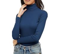 Re Tech UK Pull uni en coton côtelé à col roulé et manches longues pour femme, bleu classique, 48-50