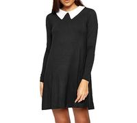 Re Tech UK Robe Patineuse à Manches Longues - pour Femme - col Claudine/Coupe évasée/Longueur midi - Couleur Unie - Noir - XXL EU 46-48 (Grande Taille)