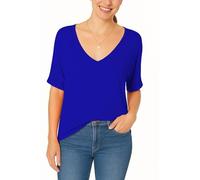 Re Tech UK - T-Shirt Oversize - pour Femme - col en V/Manches retroussées/Coupe Chauve-Souris - Style Casual - Tailles EU 36-54 - Bleu Roi - XXL EU 48-50