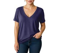 Re Tech UK - T-Shirt Oversize - pour Femme - col en V/Manches retroussées/Coupe Chauve-Souris - Style Casual - Tailles EU 36-54 - Bleu Marine - XL EU 44-46