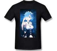 Re Zero Starting Life in Another World Sports Man Tops Short Sleeve Tshirts Black Manches Courtes(Large)