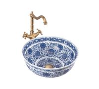 Rea Bella lavabo 41.5x41.5 cm ronde à poser blanc-bleu REA-U7503