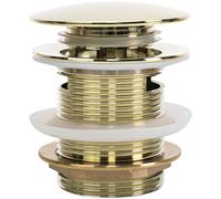 Rea Bonde de lavabo Universelle Click-Clack Gold 6 cm Bonde de lavabo avec trop-Plein, Bouchon Pop-up en Laiton (Or Brillant)